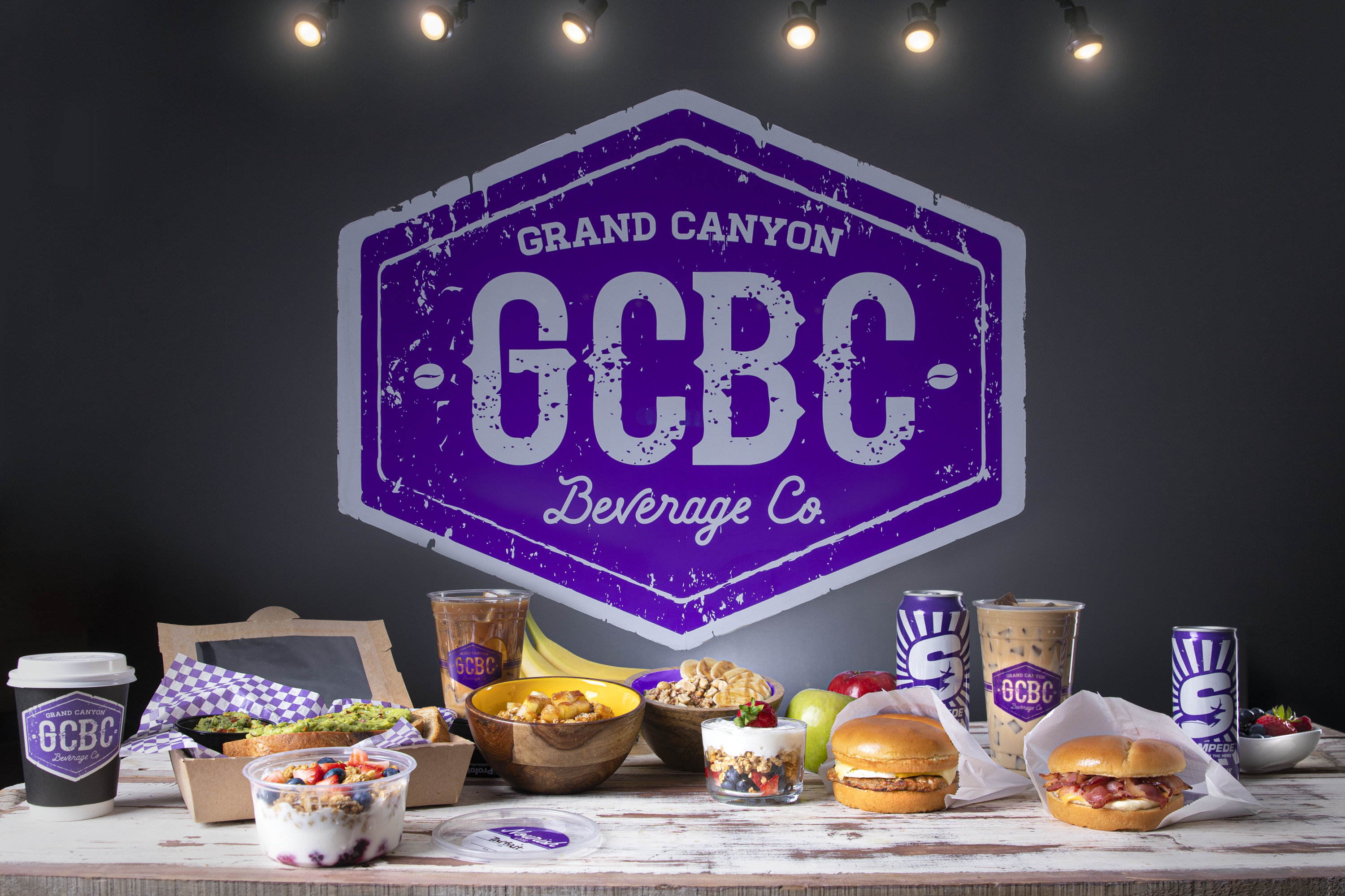 GCBC spread of coffee and food items
